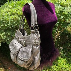 B. Makowsky Silver Leather Hobo Bag